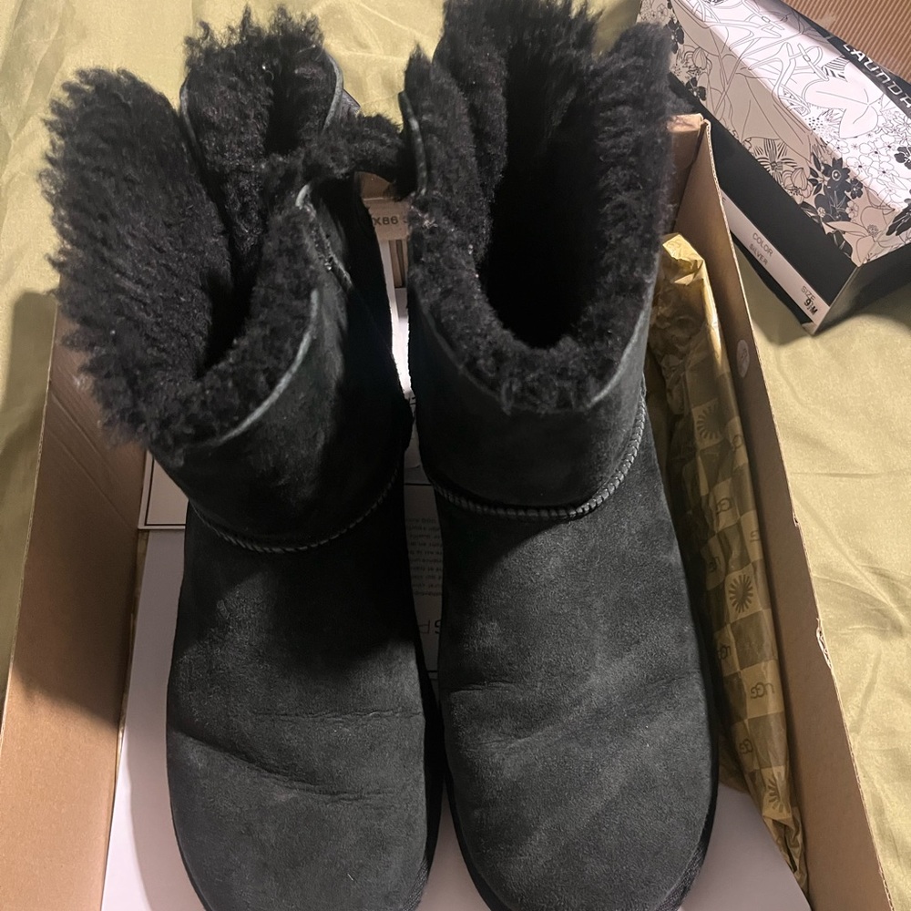 UGG Black Shearling Boots with Bow